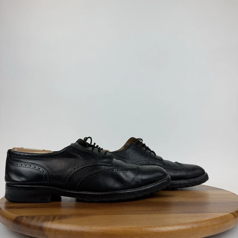 Mens Salvatore Ferragamo Black Leather Vintage Wingtip Eyelet Oxfords Size 9.5 D